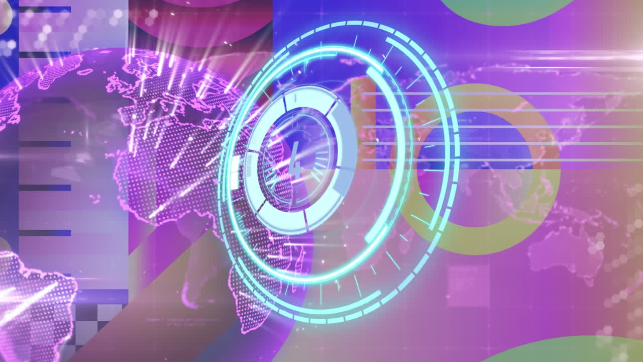 animación de una cerradura de seguridad con cuenta atrás a través de una red global e instrumentos musicales abstractos