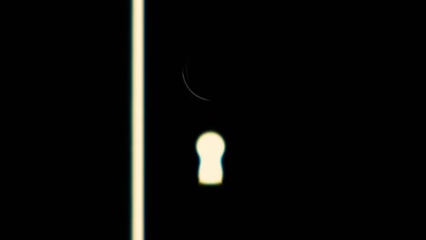 door in a dark room opens and fills the space with bright white light, new possibilities concept. animation. abstract silhouette of door and keyhole with a key inside, monochrome.