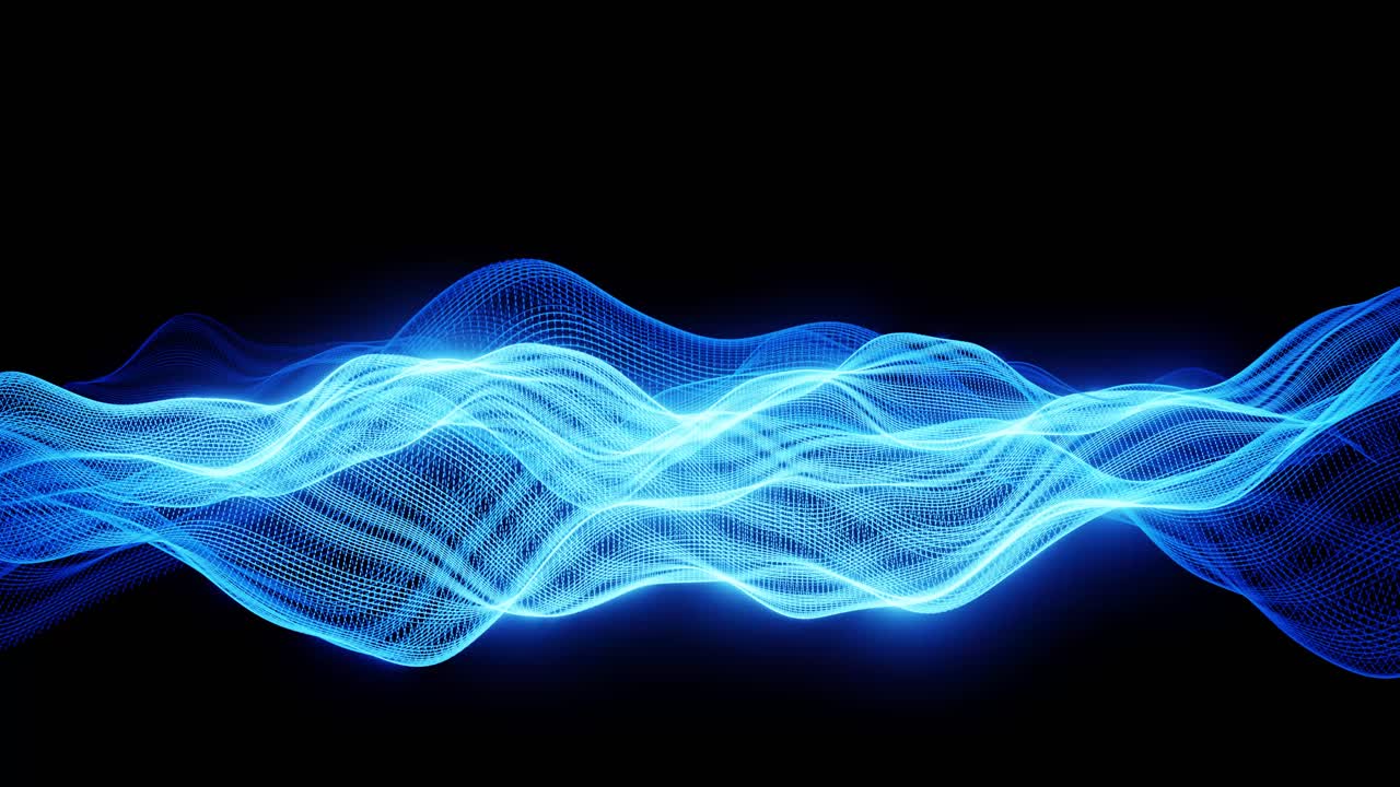 Abstract Blue Digital Wave Flowing on Black Background