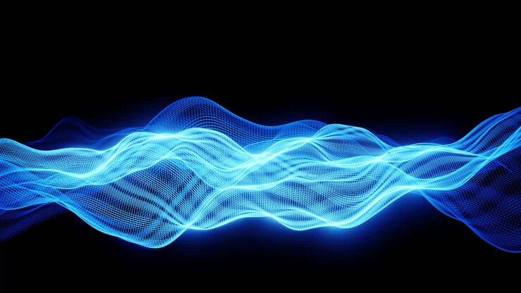 Onda digitale blu astratta che scorre su sfondo nero