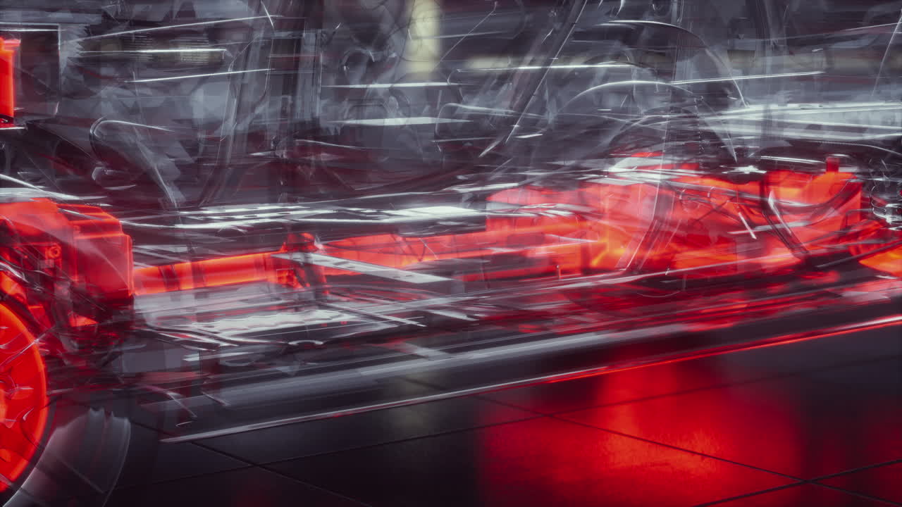 coche transparente con motor en el laboratorio