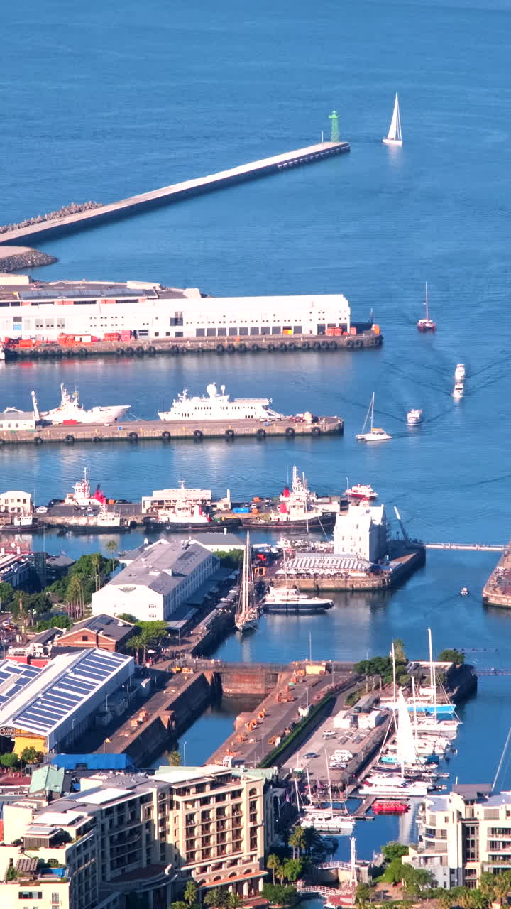 High angle view over Victoria and Alfred Waterfont in Cape Town. Vertical