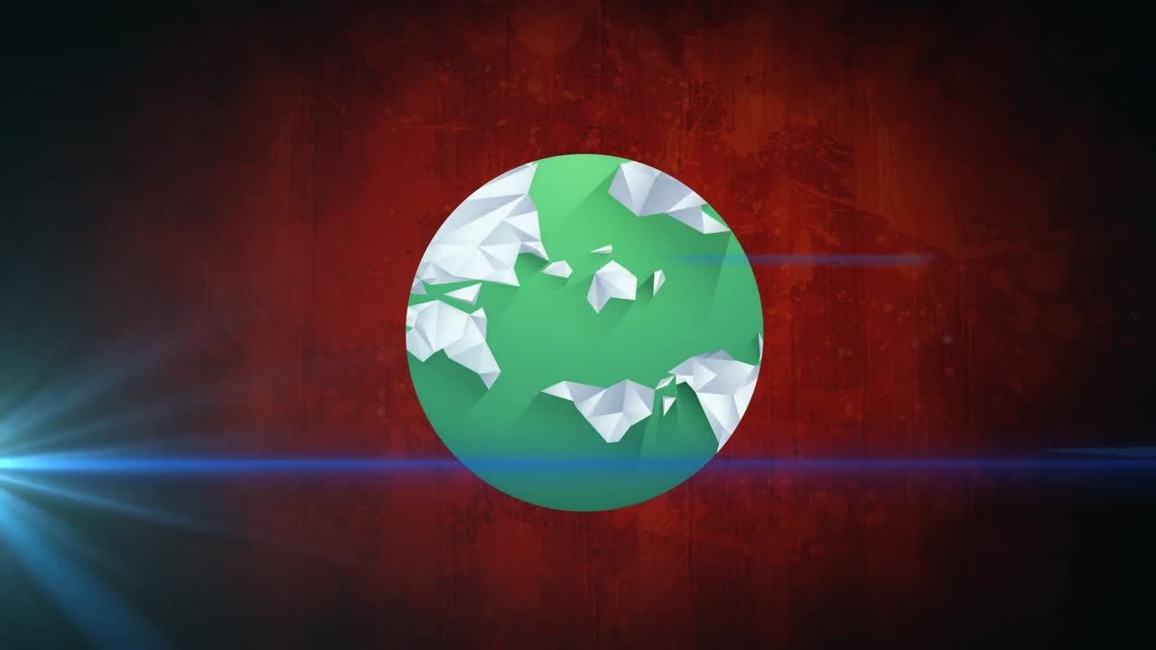 animación del globo y los rastros de luz sobre fondo rojo