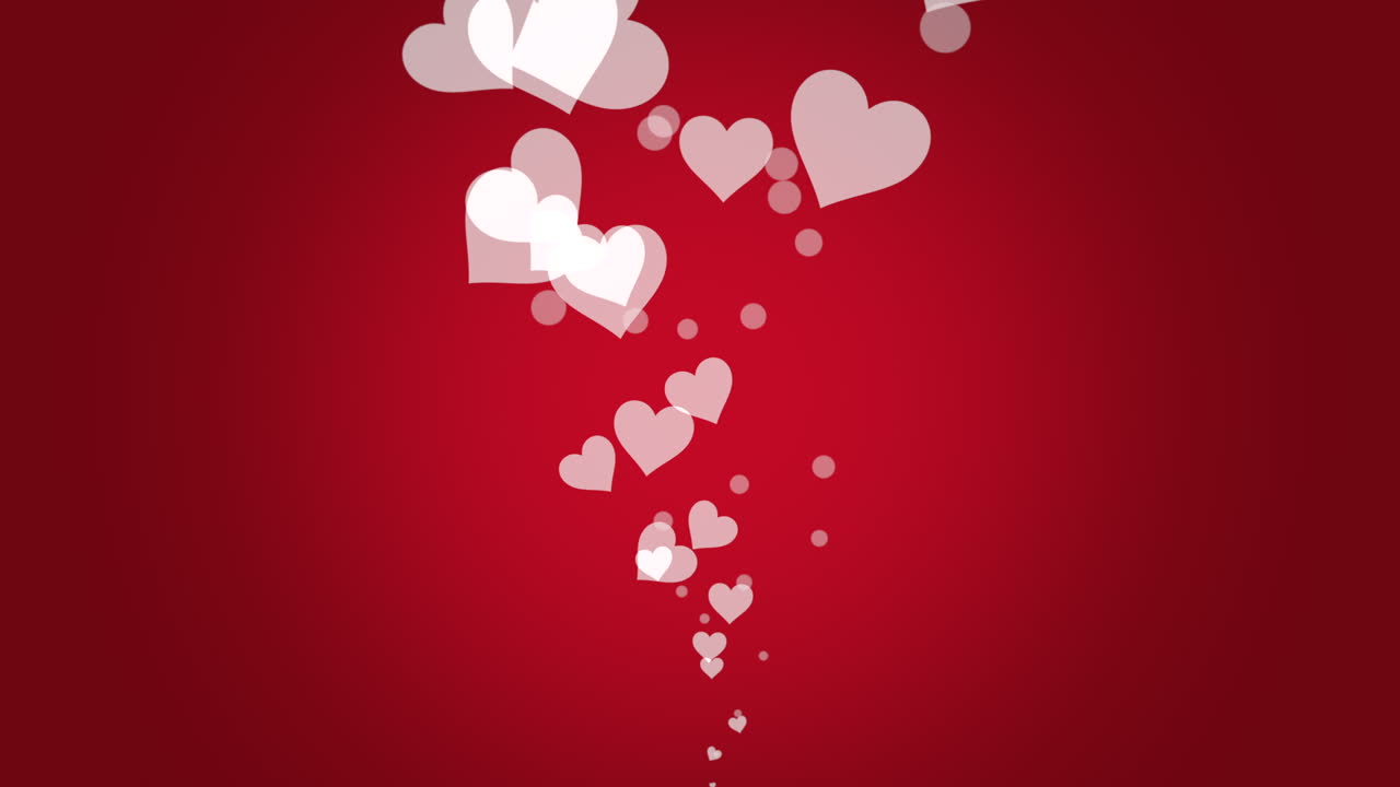 Cuori bianchi romantici che volano su una sfumatura rossa brillante