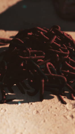 close up of a pile of rusty metal chains