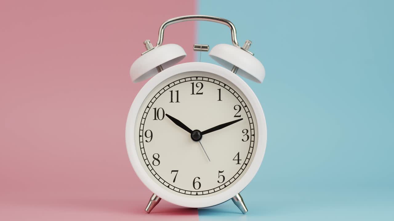 Alarm Clock Isolated on a pink and blue background.