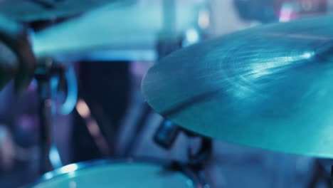 close-up of a cymbal on a drum set