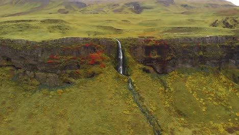 Acantilado-Escarpado-En-El-Verde-Paisaje-Nórdico-De-La-Cascada-De-Seljalandsfoss