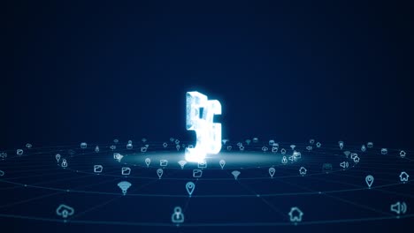 motion graphic of blue digital 3d 5g logo with futuristic technology icon and line connection with circle rotation on abstract background concept seamless loop video