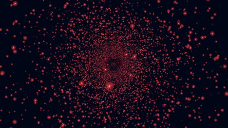Vibrant red balls form a striking circular pattern on black background
