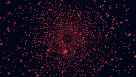 vibrant red balls form a striking circular pattern on black background