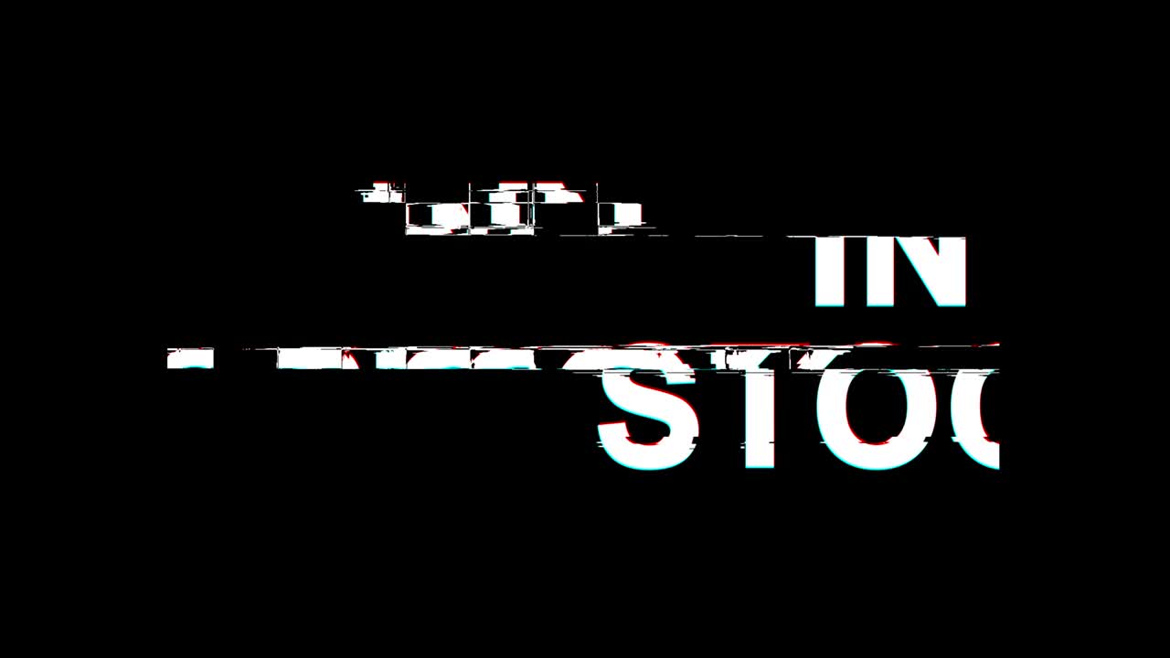 In Stock Glitch Effect Text Digital TV Distortion 4K Loop Animation