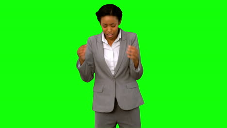 Fired-businesswoman-dropping-a-box-on-green-screen