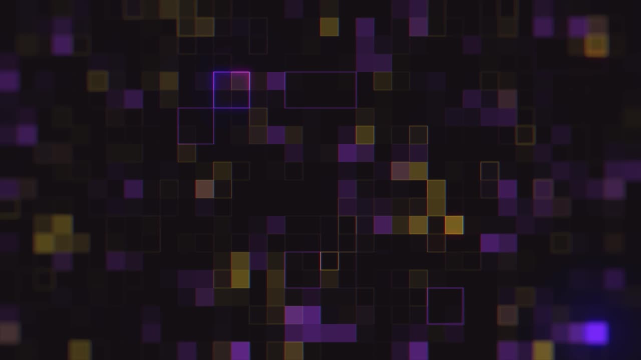 Abstract Digital Background with Glowing Purple and Yellow Squares