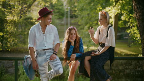 friends enjoying a conversation in a park