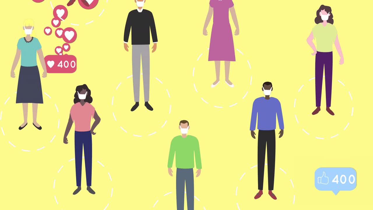 animación de los iconos de las personas y el número que crece sobre fondo amarillo