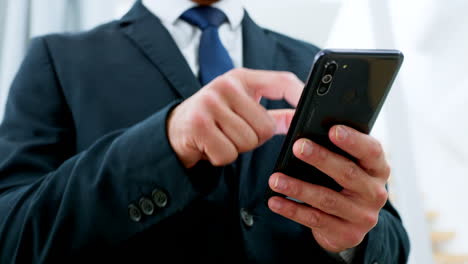 business man, hands and phone for networking