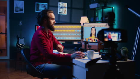 Photographer-filming-tutorial-on-how-to-use-photo-editing-software,-teaching-how-to-navigate-menus