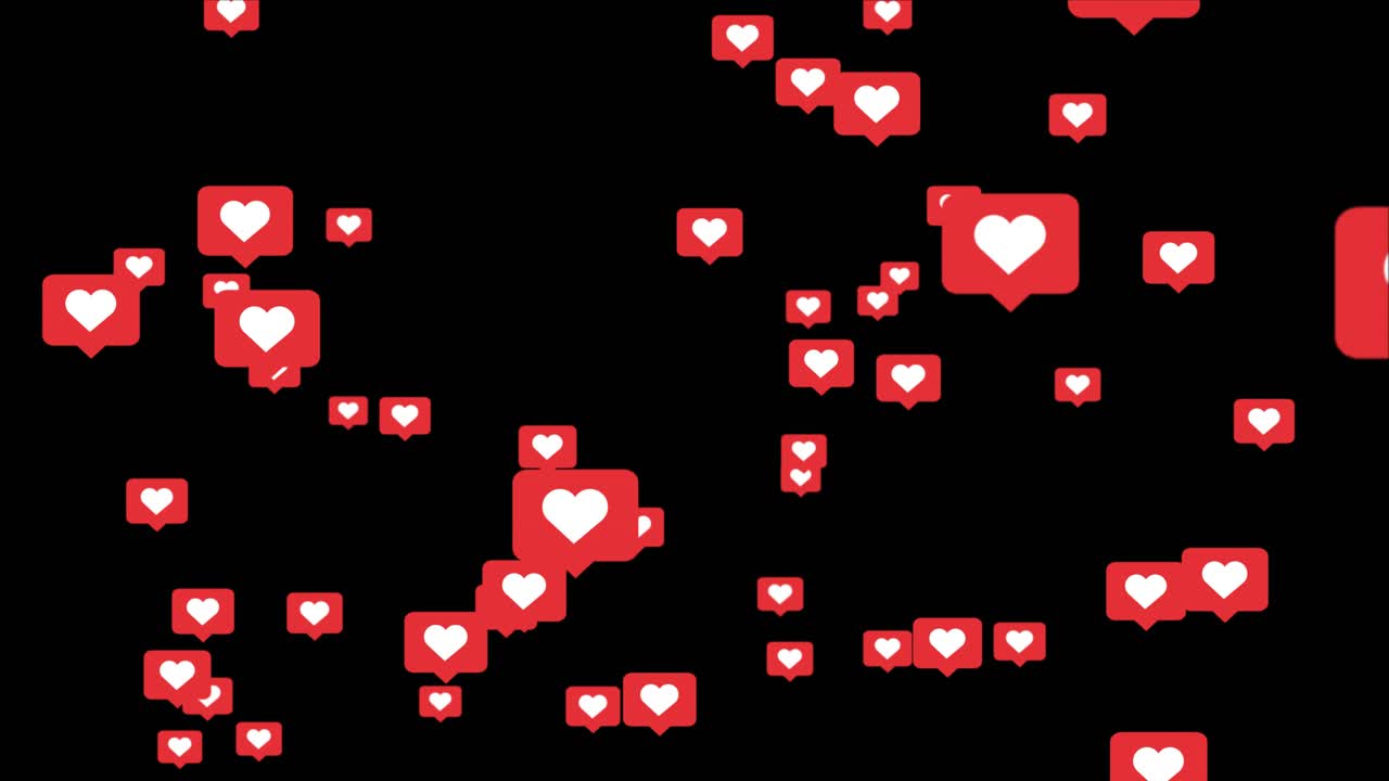 Animazione in loop 4K 3D su green screen di un simbolo icona "mi piace" a forma di cuore per social media.