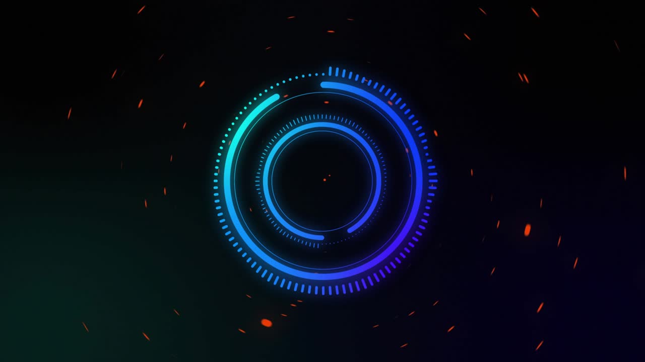 Ring HUD appearing, sending red flecks orbiting, rotating, pulsing, cycling colors, showing rhythm