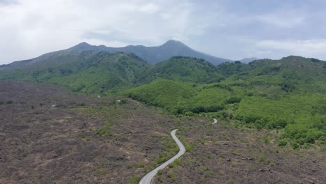 一架无人机在意大利埃特纳火山的路上飞行