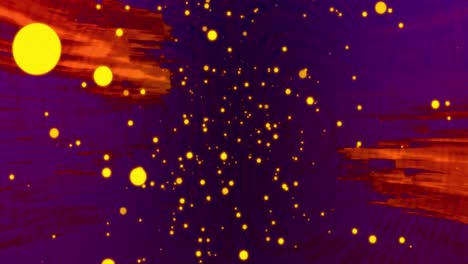 glowing yellow light particles and flashing red light on black background