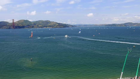 aerial view of sailgp teams competing in the united states grand prix on san francisco bay