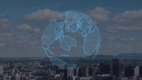 animación de la red de conexiones sobre el paisaje urbano
