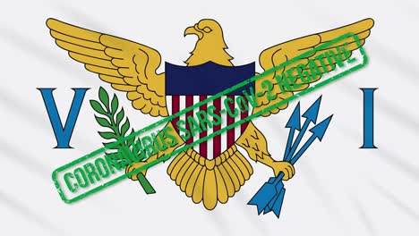 virgin islands swaying flag with green stamp of freedom from coronavirus, loop