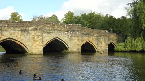 puente de piedra de arena del siglo xiv en bakewell, distrito de peak, inglaterra