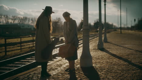 Dos-Mujeres-Esperando-El-Tren-Al-Atardecer