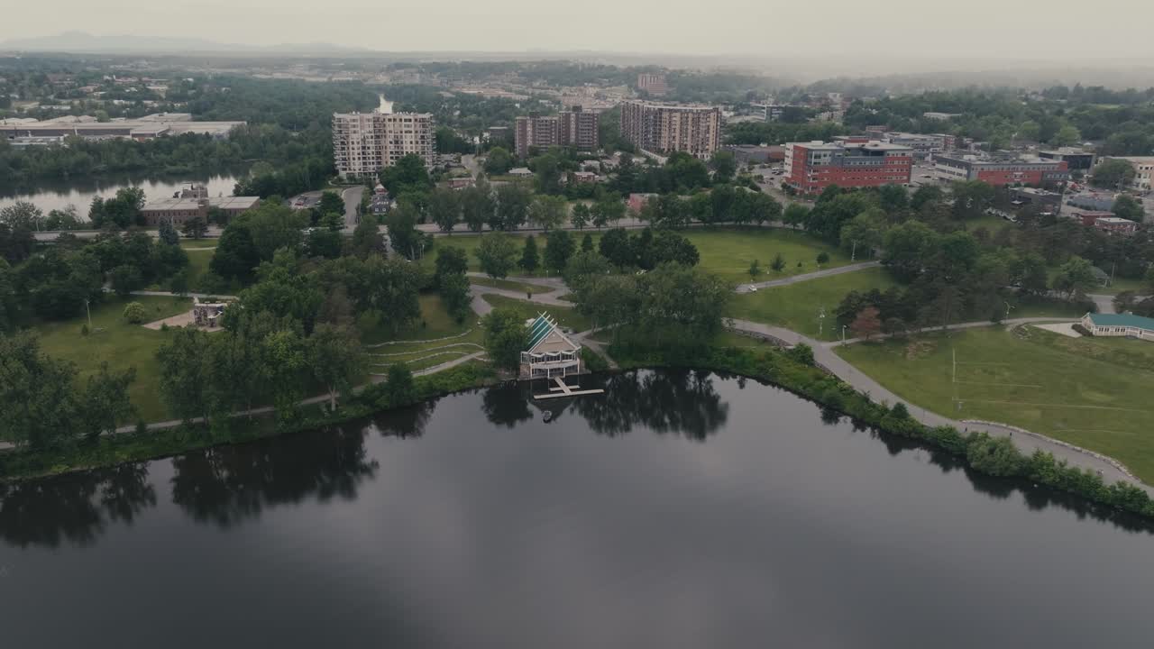 Aerial View Of Jacques Cartier Park By Magog River In Sherbrooke, Quebec, Canada.