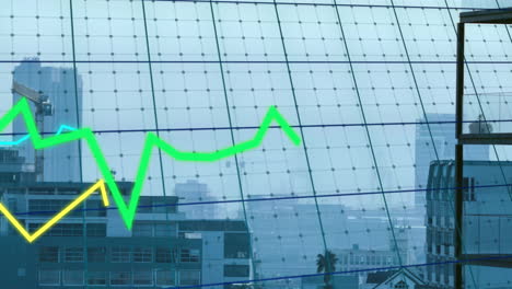 animation of lines and financial data processing over cityscape
