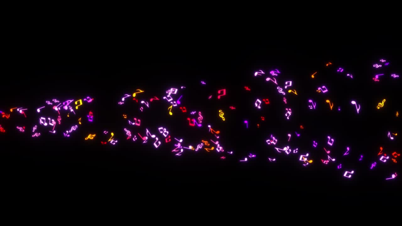 음악적 음표가 흐르고 음악적 기호가 검은 바탕에 가운 불꽃이 여 있습니다.