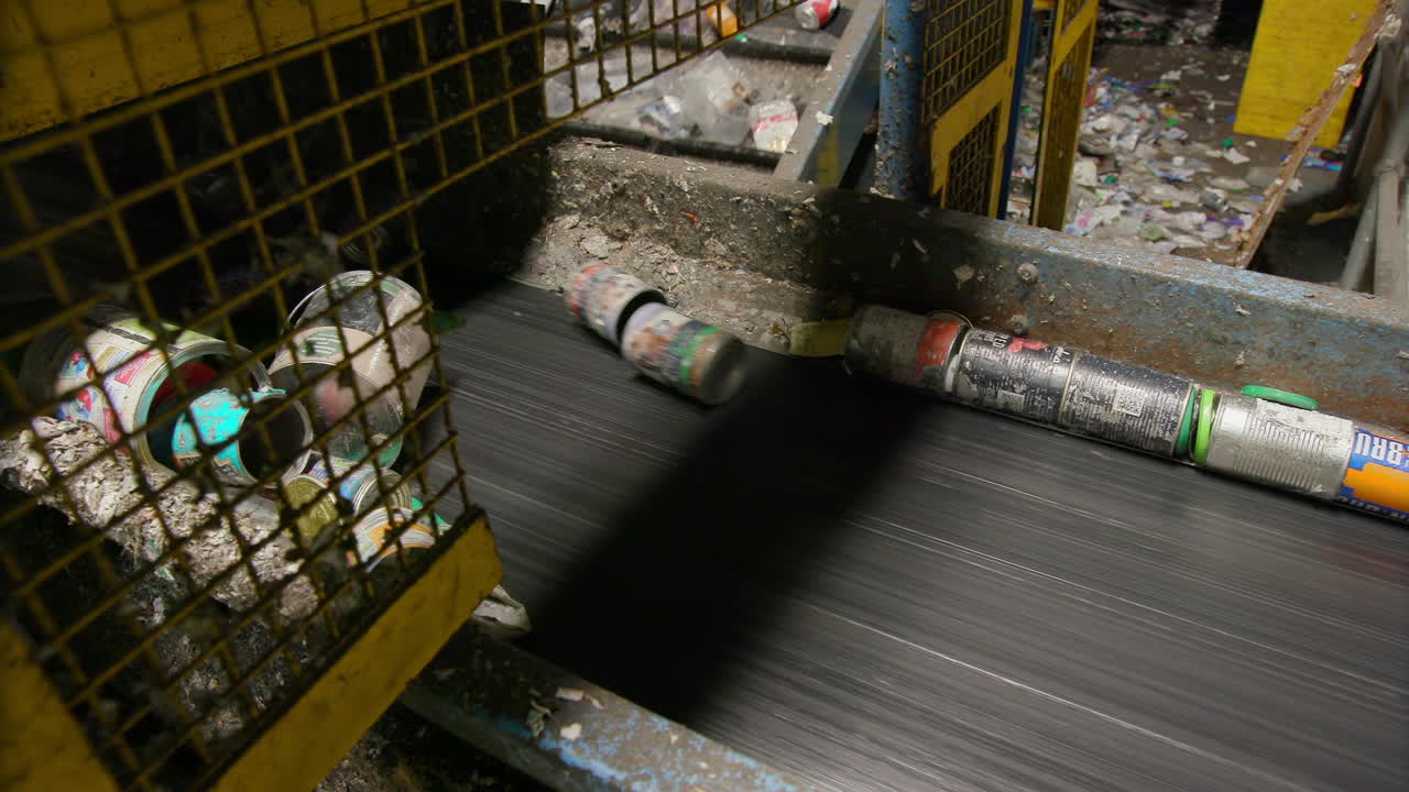 planta de reciclaje de botellas de plástico y latas de aluminio en una cinta transportadora