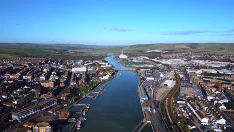 aerial view newhaven town and river ouse in east sussex on sunny day