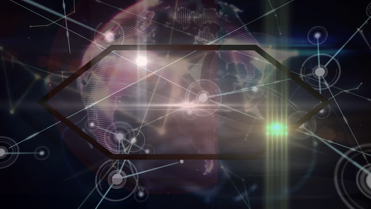 검은 바탕 위의 연결 네트워크와 글로브의 애니메이션