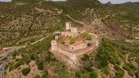 bosa majestic aerial view of castle of serravalle, circle pan, sardinia, day