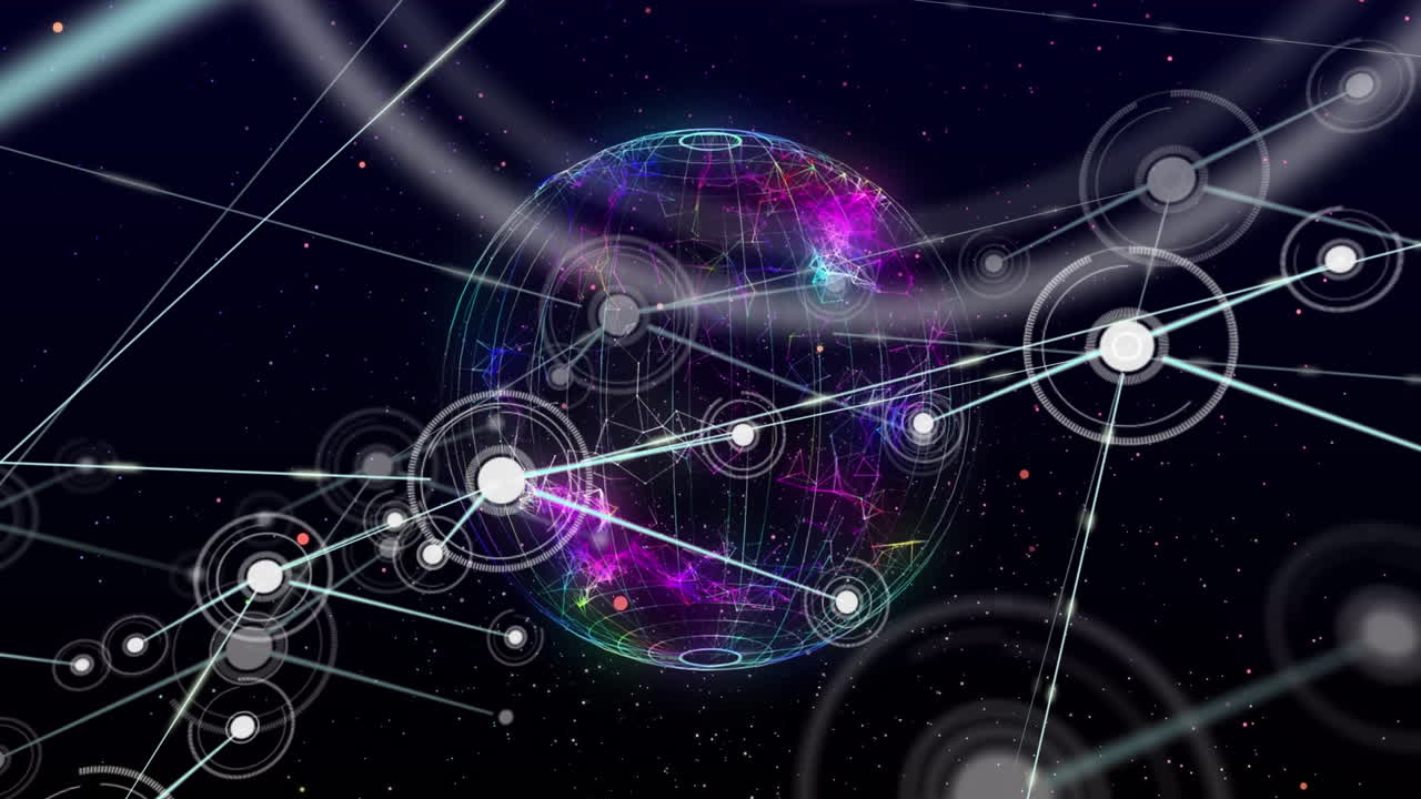 animación del procesamiento de datos y globo sobre fondo negro
