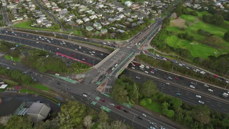Aerial View of Highway Intersection with Heavy Traffic