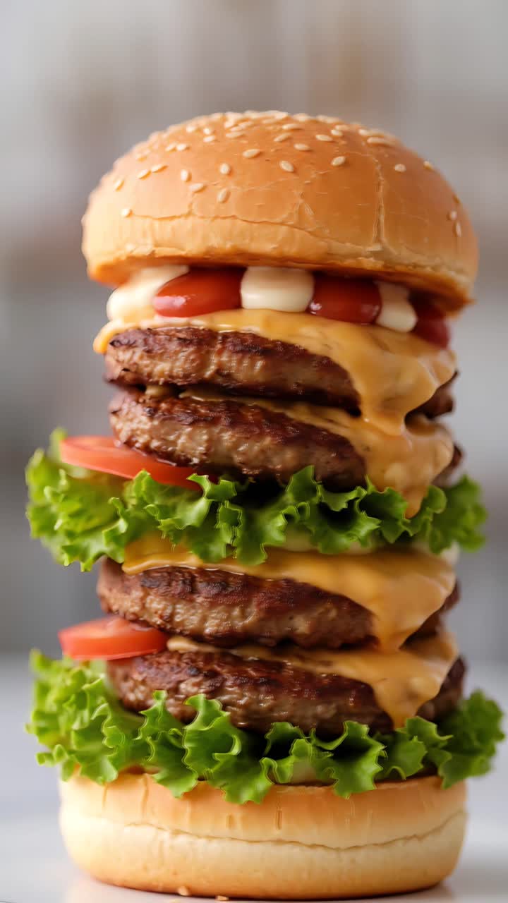 Hamburger Succoso Primo Piano Sfondo Bokeh 4K