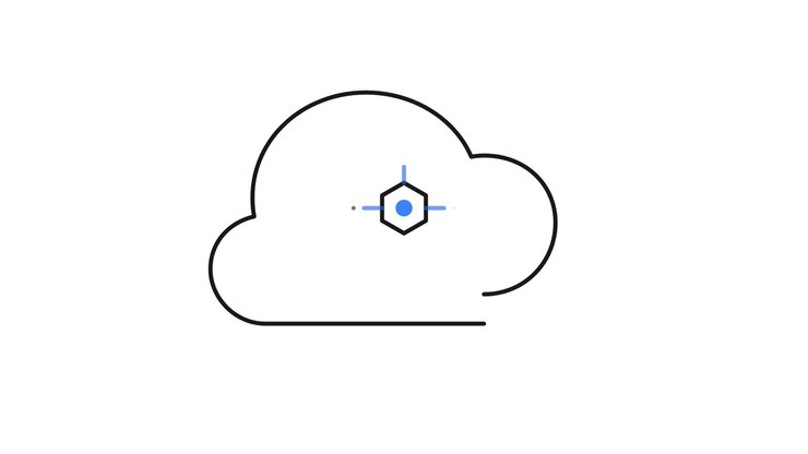 Animated Line Drawing of a Cloud Icon with a Hexagon Symbol