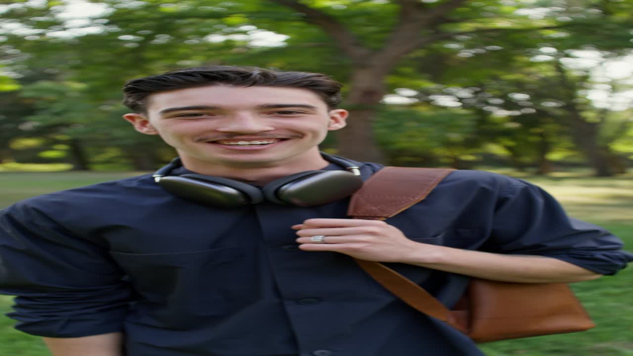 Uomo sorridente nel parco