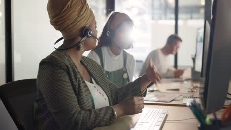 call center, training and black woman coaching