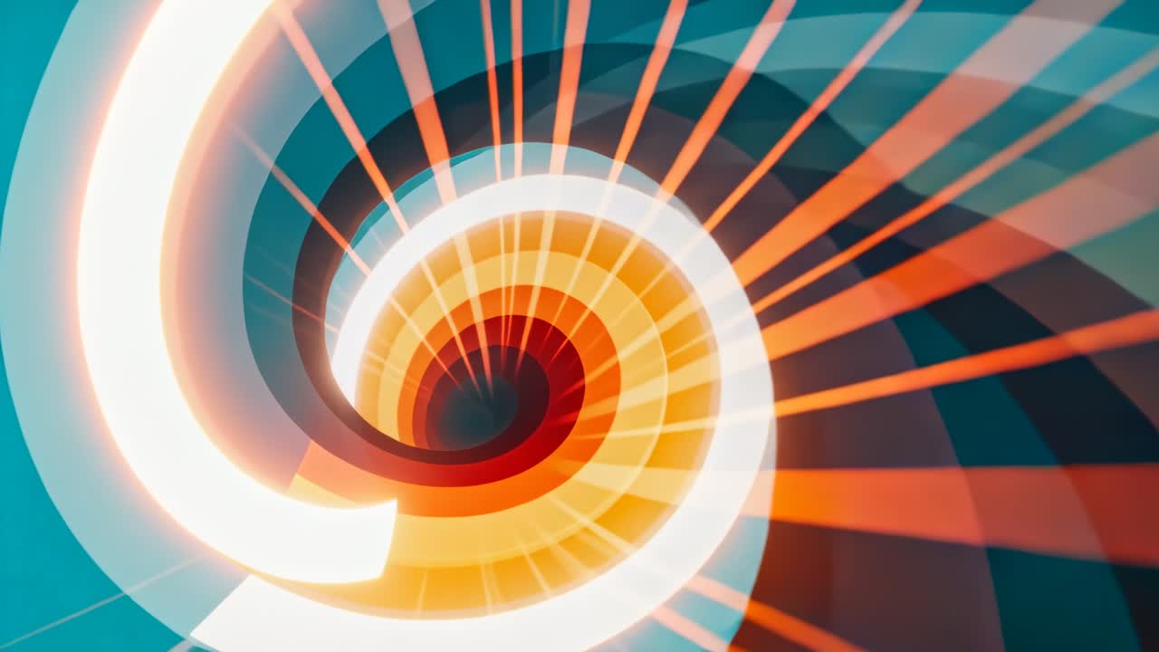 Pulserende lysende ring, gnistrende spiraltunnel roterer innover i CGI med lysstriper for trance.