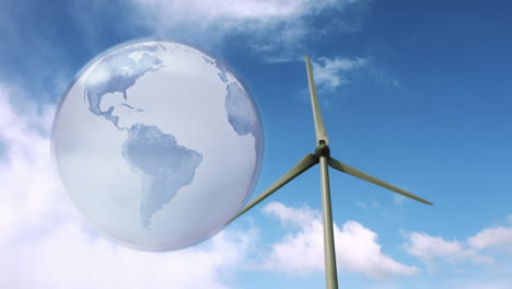 animación del globo sobre la turbina eólica en el campo
