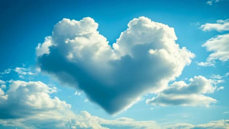 heart-shaped cloud in a clear blue sky. fluffy white clouds form a heart shape against a bright blue sky with scattered clouds on a sunny day.