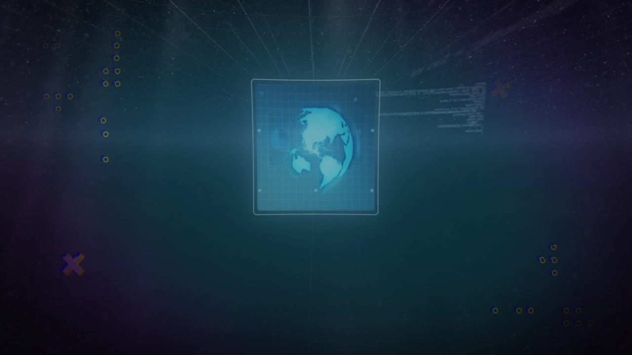 animación del procesamiento de datos digitales en el mundo sobre un fondo oscuro