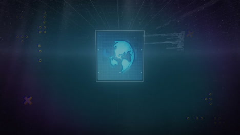 animation of digital data processing over globe on dark background