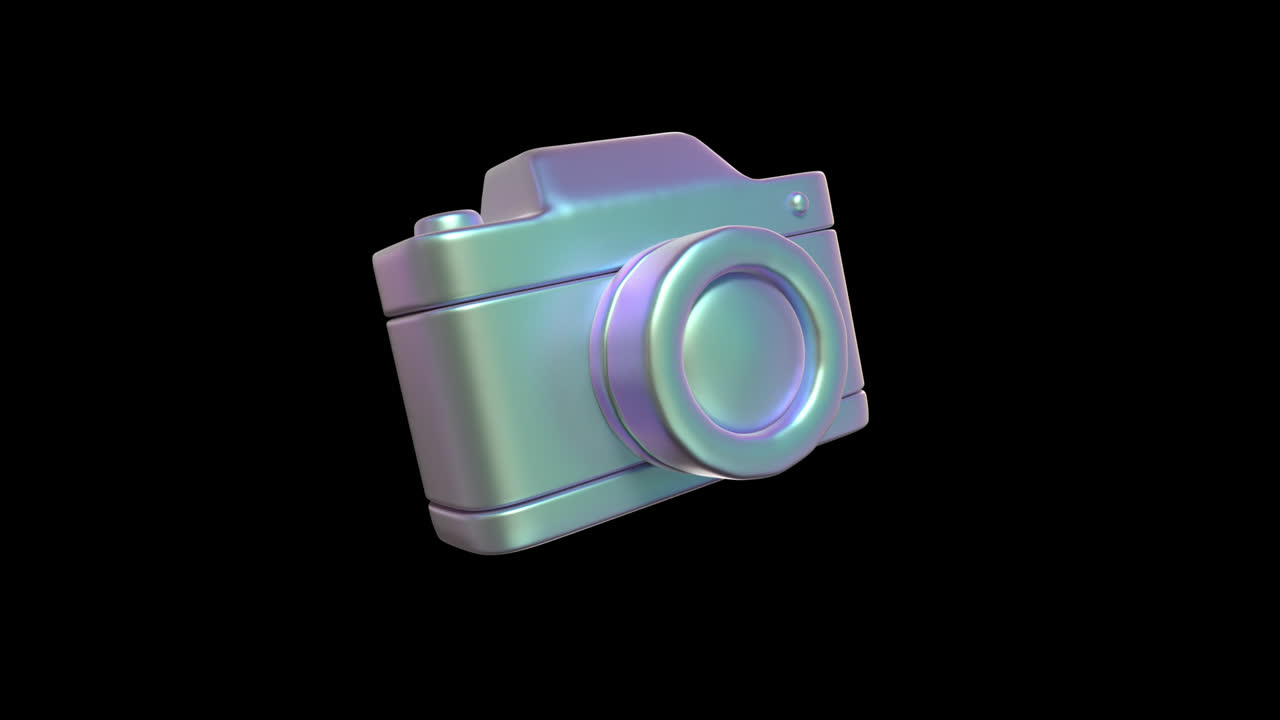 3D Iridescent Camera Icon Rotating on Black Background | Premium Stock ...
